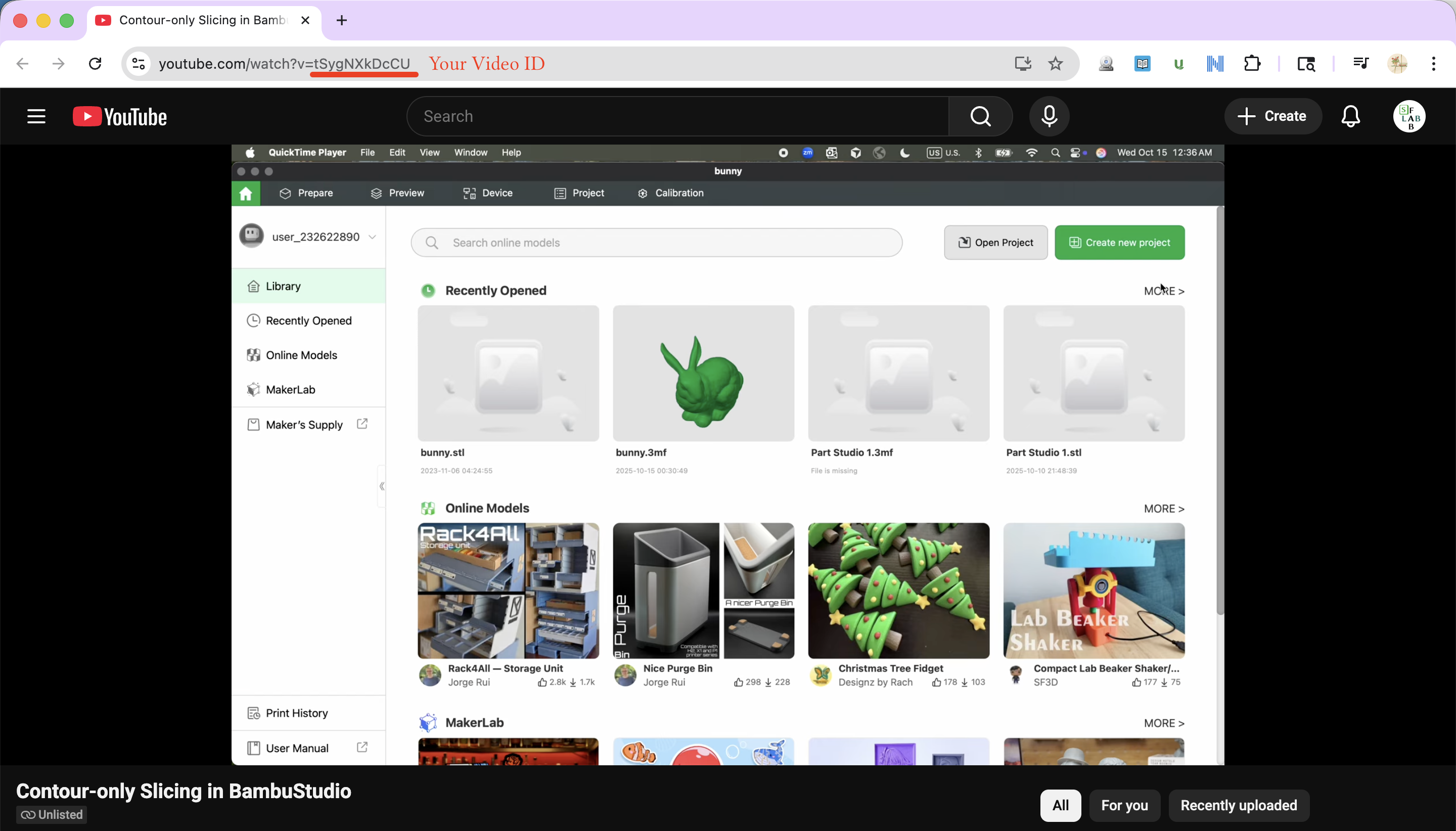 YouTube URL bar with the video ID portion highlighted